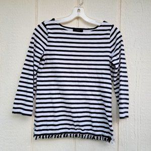 J. Crew striped fringe bottom top navy/white size xxs.